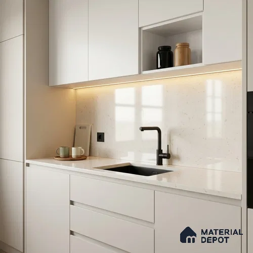 Terrazzo Large Format Slab TL 12216 B Pallazio Pearl 8 ft x 2.62 ft White Full Body Glossy Finish - 15 mm | Suitable for Counter Top, Table Top & Window Frame