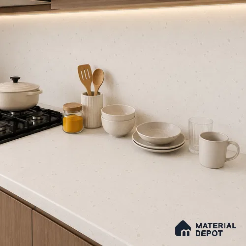 Terrazzo Large Format Slab TL 12216 Pallazio Pearl 8 ft x 2.62 ft White Full Body Matte Finish - 15 mm | Suitable for Counter Top, Table Top & Window Frame
