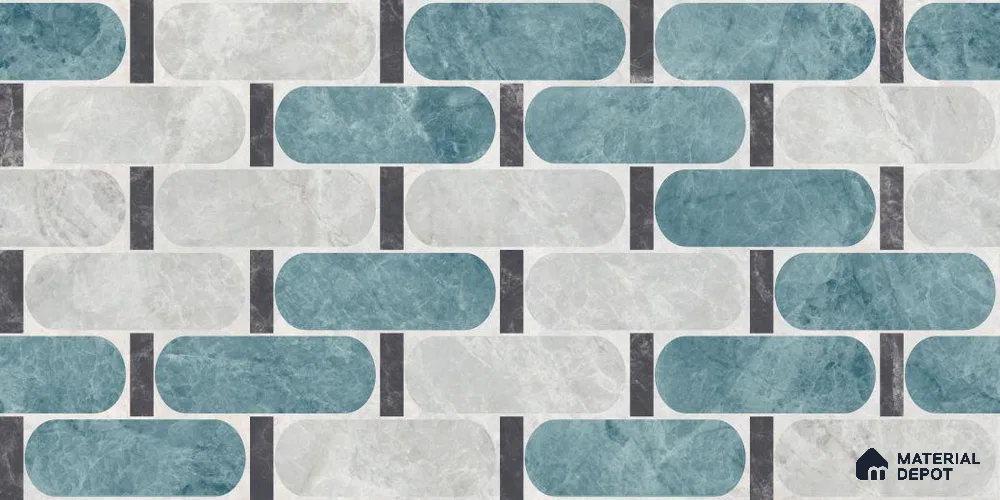 Patterned Wall Tile TL 12305 B Diangelo Teal Decor Endless 4 ft x 2 ft Glossy Carving Finish Vitrified Tile - 9 mm | 2 Random Design