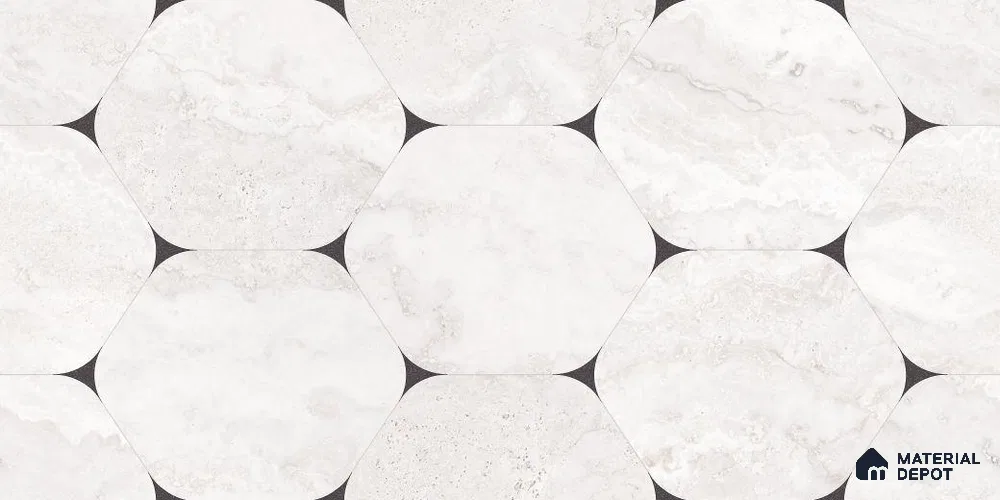 Marble & Hexagonal Endless Decor Wall Tile TL 12313 White 4 ft x 2 ft Glossy Finish Vitrified Tile - 9 mm | 3 Random Designs | Suitable for Living Room, Dining, Feature / Accent Walls