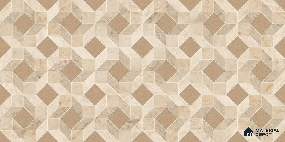 Marble & Hexagonal Endless Decor Wall Tile TL 12314 B Beige 4 ft x 2 ft Glossy Finish Vitrified Tile - 9 mm | 1 Random Design | Suitable for Living Room, Dining, Feature / Accent Walls