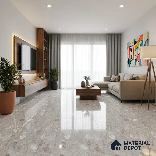 Terrazzo Floor Tile TL 12320 Terrazzo Salt Dark Grey 4 ft x 2 ft Timestone Finish Vitrified Tile - 9 mm | 4 Random Design