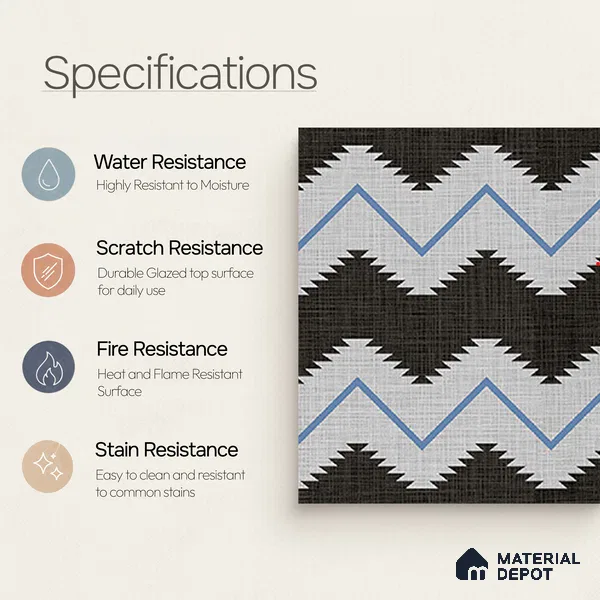 Moroccan Floor Tile TL 12339 PS 321 Blue 1 ft x 1 ft Matte Finish Ceramic Tile - 9 mm | Suitable For Bathroom, Balcony, Kitchen