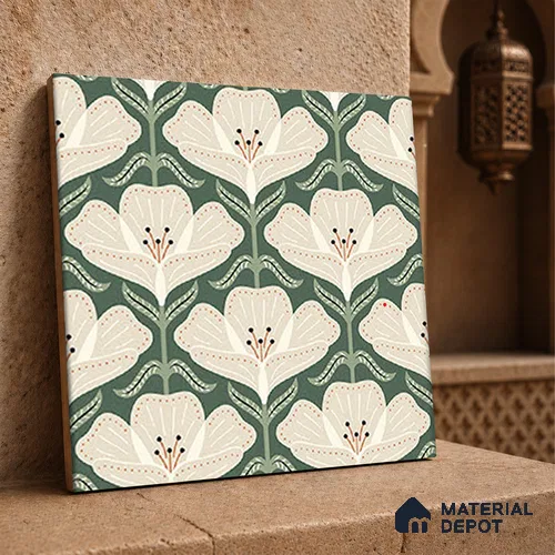 Moroccan Floor Tile TL 12340 PS 322 1 ft x 1 ft Matte Finish Ceramic Tile - 9 mm | Suitable For Bathroom, Balcony, Kitchen