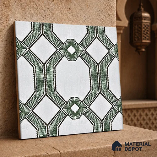 Moroccan Floor Tile TL 12341 B PS 349 Green 1 ft x 1 ft Matte Finish Ceramic Tile - 9 mm | Suitable For Bathroom, Balcony, Kitchen
