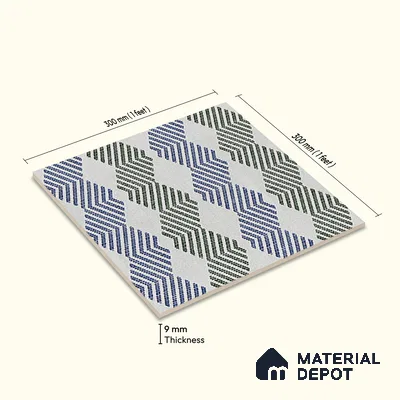 Moroccan Floor Tile TL 12345 B PS 353 Green 1 ft x 1 ft Matte Finish Ceramic Tile - 9 mm | Suitable For Bathroom, Balcony, Kitchen