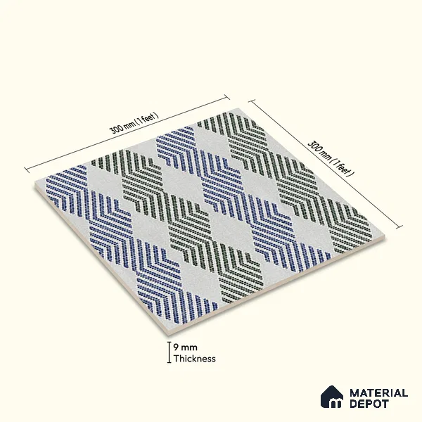 Moroccan Floor Tile TL 12345 B PS 353 Green 1 ft x 1 ft Matte Finish Ceramic Tile - 9 mm | Suitable For Bathroom, Balcony, Kitchen