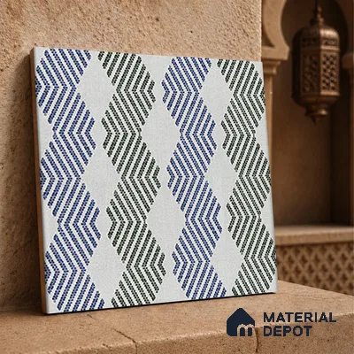 Moroccan Floor Tile TL 12345 B PS 353 Green 1 ft x 1 ft Matte Finish Ceramic Tile - 9 mm | Suitable For Bathroom, Balcony, Kitchen