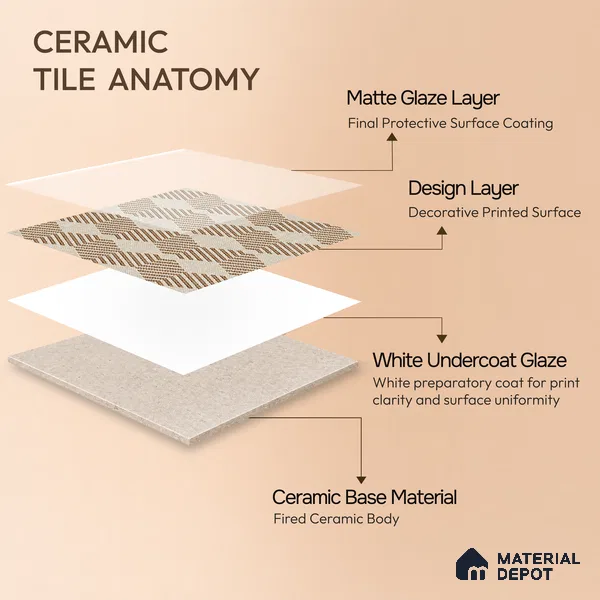 Moroccan Floor Tile TL 12345 PS 353 Brown 1 ft x 1 ft Matte Finish Ceramic Tile - 9 mm | Suitable For Bathroom, Balcony, Kitchen
