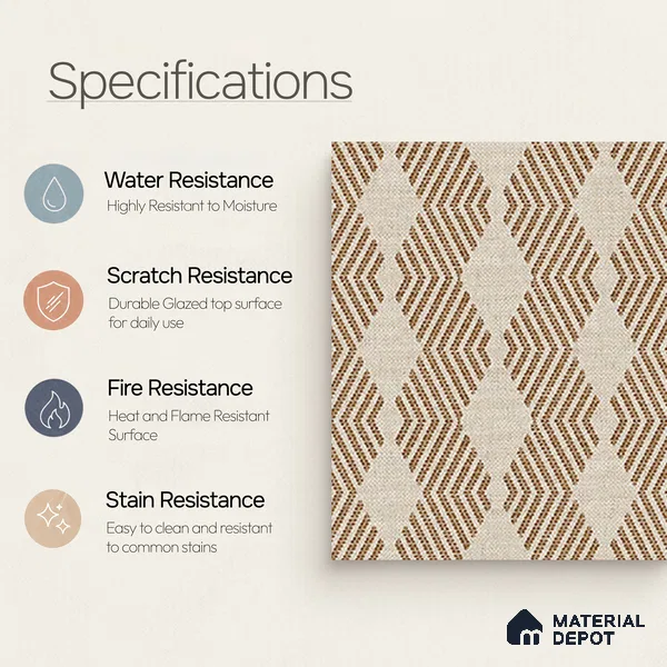 Moroccan Floor Tile TL 12345 PS 353 Brown 1 ft x 1 ft Matte Finish Ceramic Tile - 9 mm | Suitable For Bathroom, Balcony, Kitchen