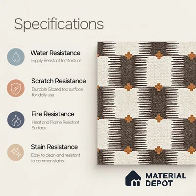 Moroccan Floor Tile TL 12346 PS 354 1 ft x 1 ft Matte Finish Ceramic Tile - 9 mm | Suitable For Bathroom, Balcony, Kitchen