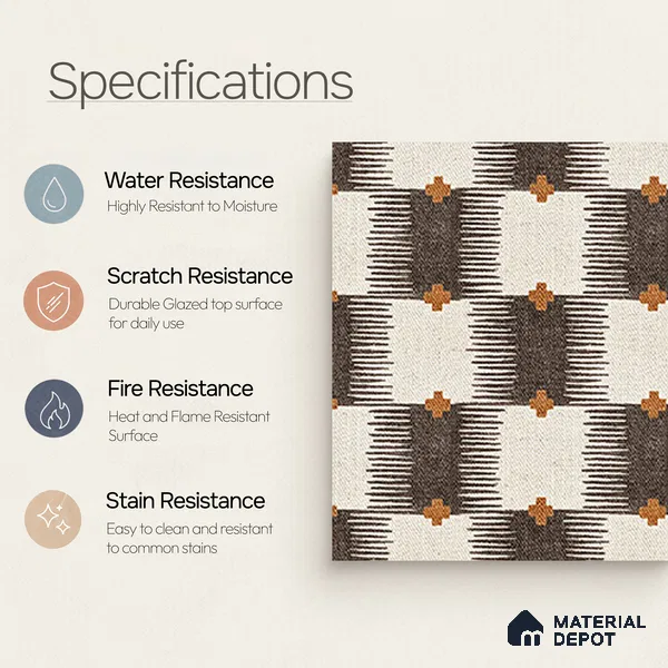 Moroccan Floor Tile TL 12346 PS 354 1 ft x 1 ft Matte Finish Ceramic Tile - 9 mm | Suitable For Bathroom, Balcony, Kitchen