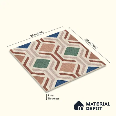 Moroccan Floor Tile TL 12347 PS 355 1 ft x 1 ft Matte Finish Ceramic Tile - 9 mm | Suitable For Bathroom, Balcony, Kitchen