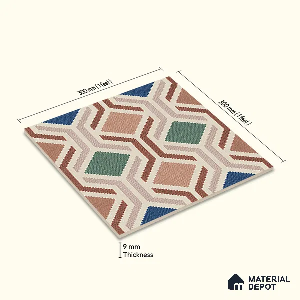 Moroccan Floor Tile TL 12347 PS 355 1 ft x 1 ft Matte Finish Ceramic Tile - 9 mm | Suitable For Bathroom, Balcony, Kitchen