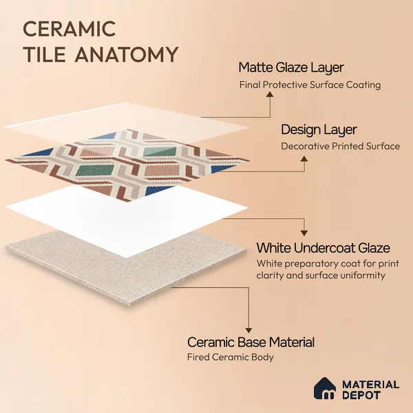 Moroccan Floor Tile TL 12347 PS 355 1 ft x 1 ft Matte Finish Ceramic Tile - 9 mm | Suitable For Bathroom, Balcony, Kitchen