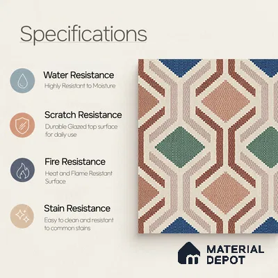 Moroccan Floor Tile TL 12347 PS 355 1 ft x 1 ft Matte Finish Ceramic Tile - 9 mm | Suitable For Bathroom, Balcony, Kitchen