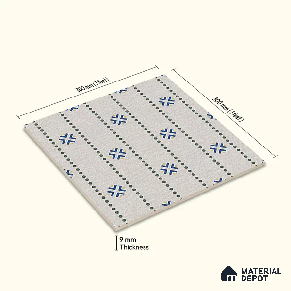 Moroccan Floor Tile TL 12348 PS 356 1 ft x 1 ft Matte Finish Ceramic Tile - 9 mm | Suitable For Bathroom, Balcony, Kitchen