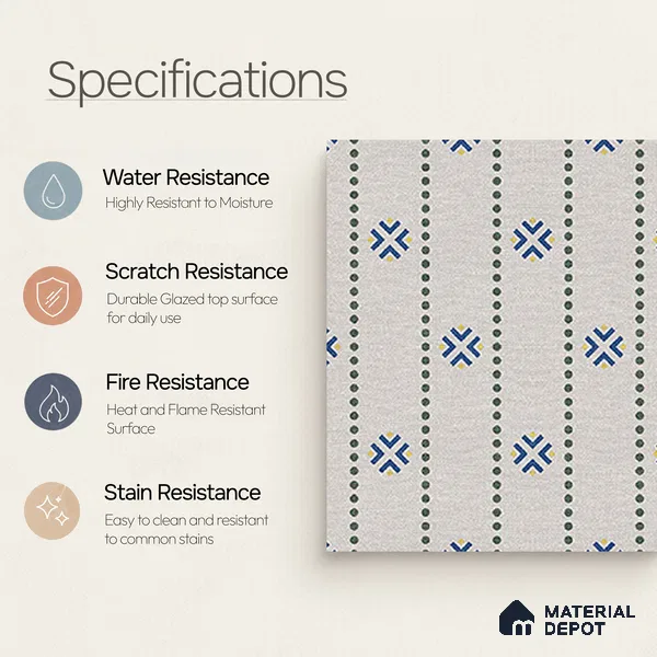 Moroccan Floor Tile TL 12348 PS 356 1 ft x 1 ft Matte Finish Ceramic Tile - 9 mm | Suitable For Bathroom, Balcony, Kitchen