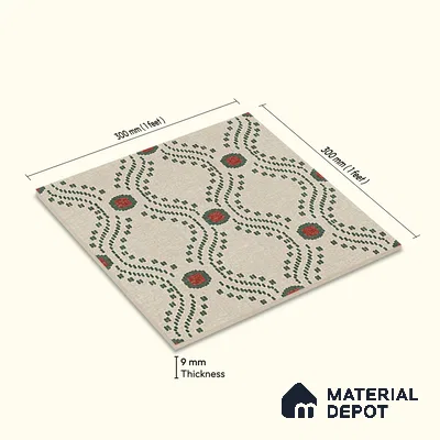 Moroccan Floor Tile TL 12349 PS 357 1 ft x 1 ft Matte Finish Ceramic Tile - 9 mm | Suitable For Bathroom, Balcony, Kitchen