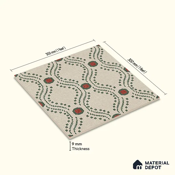Moroccan Floor Tile TL 12349 PS 357 1 ft x 1 ft Matte Finish Ceramic Tile - 9 mm | Suitable For Bathroom, Balcony, Kitchen