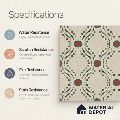 Moroccan Floor Tile TL 12349 PS 357 1 ft x 1 ft Matte Finish Ceramic Tile - 9 mm | Suitable For Bathroom, Balcony, Kitchen