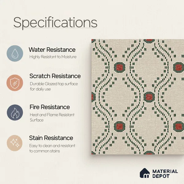 Moroccan Floor Tile TL 12349 PS 357 1 ft x 1 ft Matte Finish Ceramic Tile - 9 mm | Suitable For Bathroom, Balcony, Kitchen