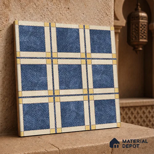 Moroccan Floor Tile TL 12350 PS 358 Blue 1 ft x 1 ft Matte Finish Ceramic Tile - 9 mm | Suitable For Bathroom, Balcony, Kitchen