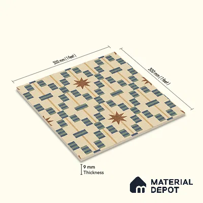 Moroccan Floor Tile TL 12355 PS 363 1 ft x 1 ft Matte Finish Ceramic Tile - 9 mm | Suitable For Bathroom, Balcony, Kitchen