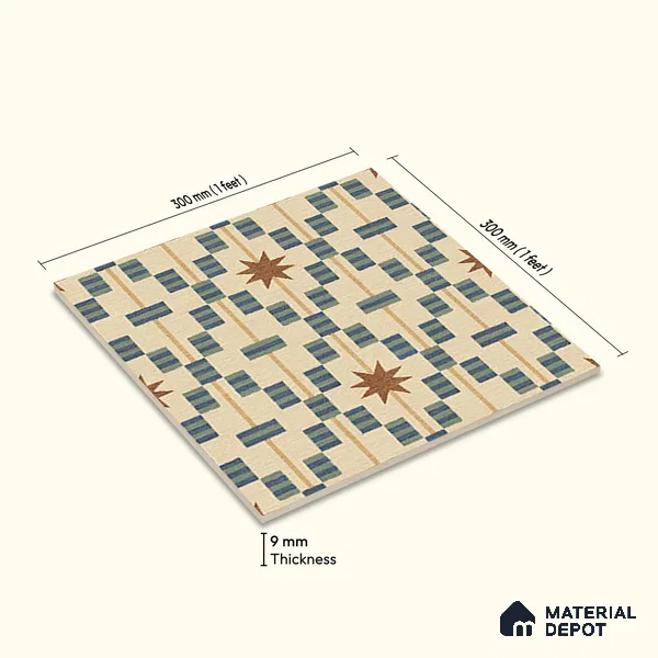 Moroccan Floor Tile TL 12355 PS 363 1 ft x 1 ft Matte Finish Ceramic Tile - 9 mm | Suitable For Bathroom, Balcony, Kitchen