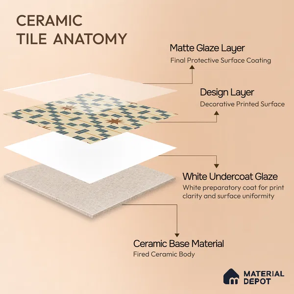Moroccan Floor Tile TL 12355 PS 363 1 ft x 1 ft Matte Finish Ceramic Tile - 9 mm | Suitable For Bathroom, Balcony, Kitchen