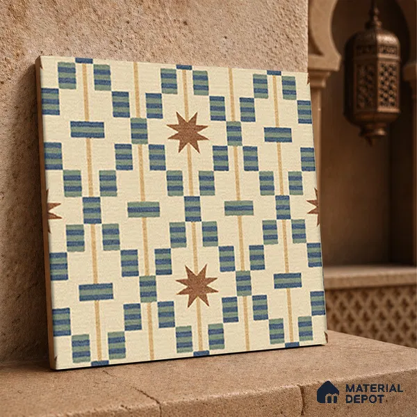 Moroccan Floor Tile TL 12355 PS 363 1 ft x 1 ft Matte Finish Ceramic Tile - 9 mm | Suitable For Bathroom, Balcony, Kitchen