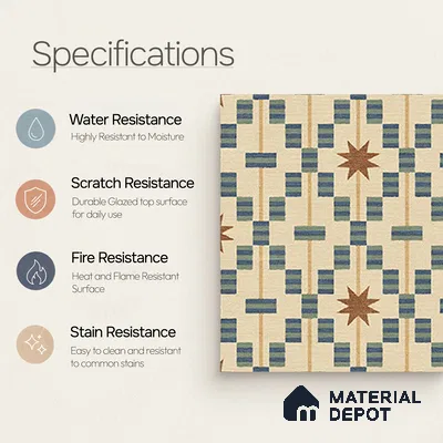 Moroccan Floor Tile TL 12355 PS 363 1 ft x 1 ft Matte Finish Ceramic Tile - 9 mm | Suitable For Bathroom, Balcony, Kitchen