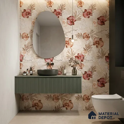 Floral Wall Tile TL 12464 B 4 ft x 2 ft Vitrified Glossy Finish Tile - 9 mm | Suitable for Bathroom, Accent/Feature Wall, Dining Area