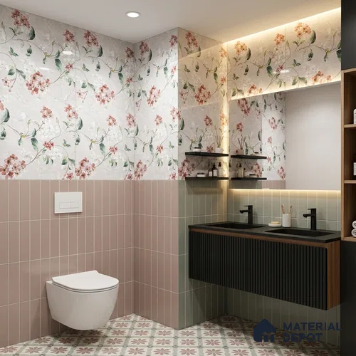 Floral Wall Tile TL 12465 B 4 ft x 2 ft Vitrified Glossy Finish Tile - 9 mm | Suitable for Bathroom, Accent/Feature Wall, Dining Area