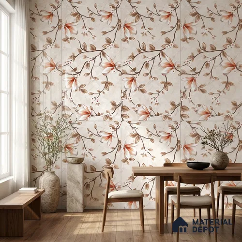 Floral Wall Tile TL 12466 B  4 ft x 2 ft Vitrified Glossy Finish Tile - 9 mm | Suitable for Bathroom, Accent/Feature Wall, Dining Area