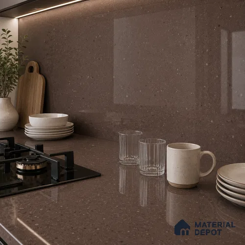 Terrazzo Large Format Slab TL 12553 B Pallazio Cocoa 8 ft x 2.62 ft White Full Body Glossy Finish - 15 mm | Suitable for Counter Top, Table Top & Window Frame