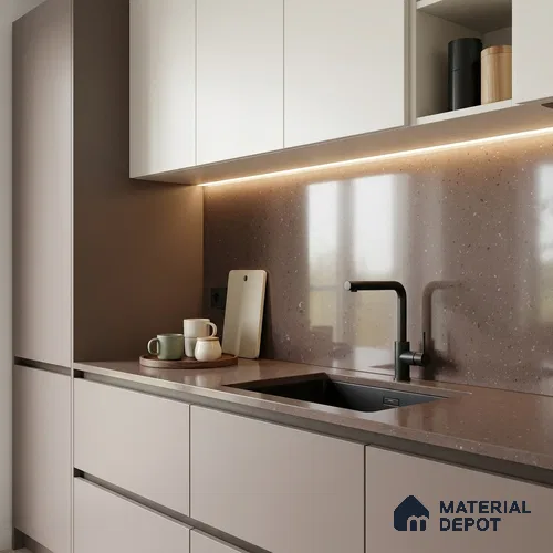 Terrazzo Large Format Slab TL 12553 B Pallazio Cocoa 8 ft x 2.62 ft White Full Body Glossy Finish - 15 mm | Suitable for Counter Top, Table Top & Window Frame