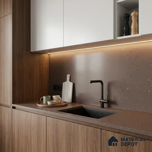 Terrazzo Counter Top Slab TL 12556 B Galaxy Cocoa 8 ft x 2.62 ft Brown Full Body Vitrified Matte Finish - 15 mm | Suitable For Counter Top, Dining Table Top & Window Frame