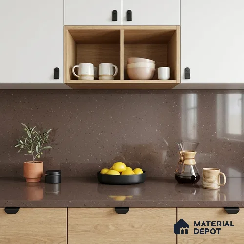 Terrazzo Counter Top Slab TL 12556 Galaxy Cocoa 8 ft x 2.62 ft Brown Full Body Vitrified Glossy Finish - 15 mm | Suitable For Counter Top, Dining Table Top & Window Frame