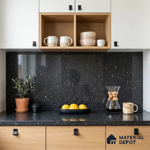 Terrazzo Large Format Slab TL 12561 Pallazio Nero 8 ft x 2.62 ft White Full Body Glossy Finish - 15 mm | Suitable for Counter Top, Table Top & Window Frame