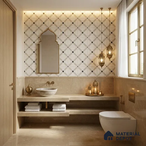 Moroccan Wall & Floor Tile TL 12587 B Fantasy Crema 8 inc x 8 inc White Body Vitrified Matte Finish - 9 mm | Suitable for Living Room, Bathroom, Dining & Highlighter Wall