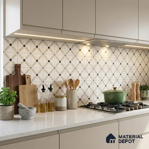 Moroccan Wall & Floor Tile TL 12587 Fantasy Crema 8 inch x 8 inch White Body Vitrified Glue Matte Finish - 9 mm | Suitable for Living Room, Bathroom, Dining & Highlighter Wall