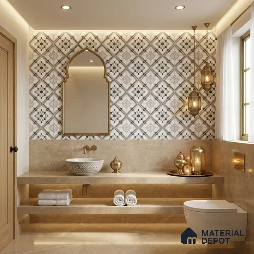 Moroccan Wall & Floor Tile TL 12588 B Stella Classic 8 inc x 8 inc White Body Vitrified Matte Finish - 9 mm | Suitable for Living Room, Bathroom, Dining & Highlighter Wall