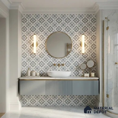 Moroccan Wall & Floor Tile TL 12589 B Rialto Flora 8 inc x 8 inc White Body Vitrified Matte Finish - 9 mm | Suitable for Living Room, Bathroom, Dining & Highlighter Wall