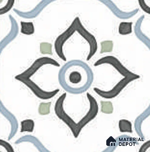 Moroccan Wall & Floor Tile TL 12589 B Rialto Flora 8 inc x 8 inc White Body Vitrified Matte Finish - 9 mm | Suitable for Living Room, Bathroom, Dining & Highlighter Wall