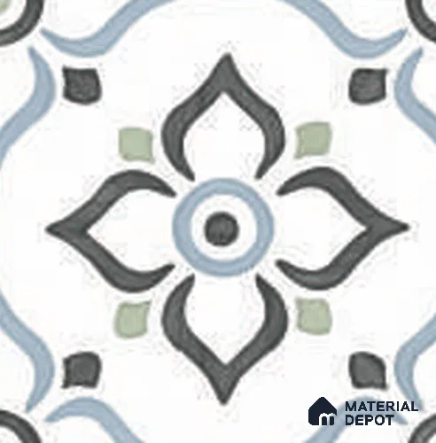 Moroccan Wall & Floor Tile TL 12589 Rialto Flora 8 inch x 8 inch White Body Vitrified Glue Matte Finish - 9 mm | Suitable for Living Room, Bathroom, Dining & Highlighter Wall