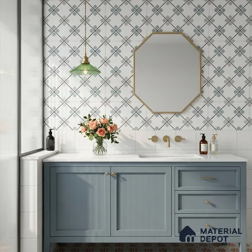Moroccan Wall & Floor Tile TL 12590 B Tivoli Petal 8 inc x 8 inc White Body Vitrified Matte Finish - 9 mm | Suitable for Living Room, Bathroom, Dining & Highlighter Wall