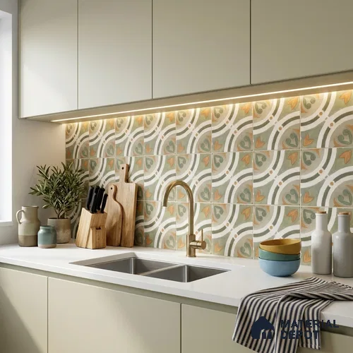 Moroccan Wall & Floor Tile TL 12591 Stella Verde 8 inc x 8 inc White Body Vitrified Matte Finish - 9 mm | Suitable for Living Room, Bathroom, Dining & Highlighter Wall