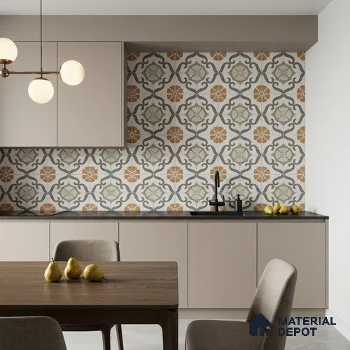 Moroccan Wall & Floor Tile TL 12593 B Venice Pine 8 inc x 8 inc White Body Vitrified Matte Finish - 9 mm | Suitable for Living Room, Bathroom, Dining & Highlighter Wall