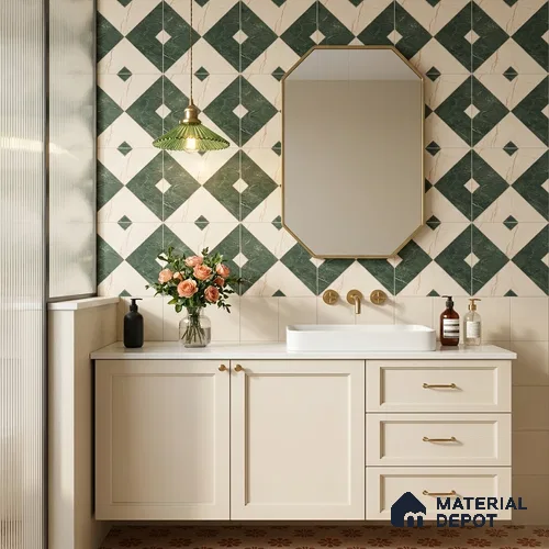 Moroccan Wall & Floor Tile TL 12595 B Evora Verde 8 inc x 8 inc White Body Vitrified Matte Finish - 9 mm | Suitable for Living Room, Bathroom, Dining & Highlighter Wall